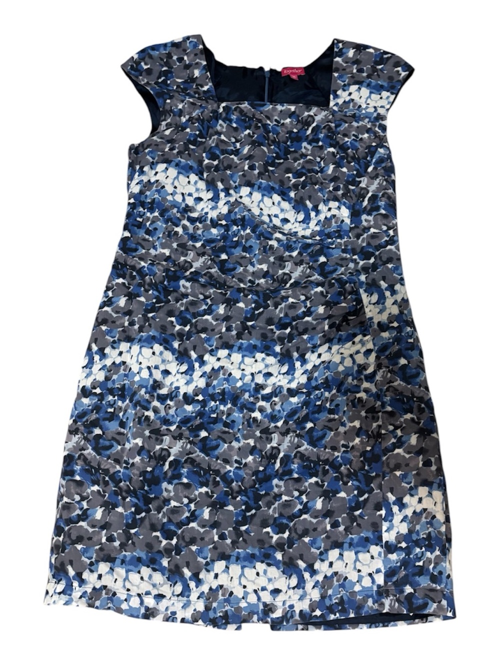 🌹🌹Together Navy, Gray & White Floral Cap-Sleeve A-Line Dress